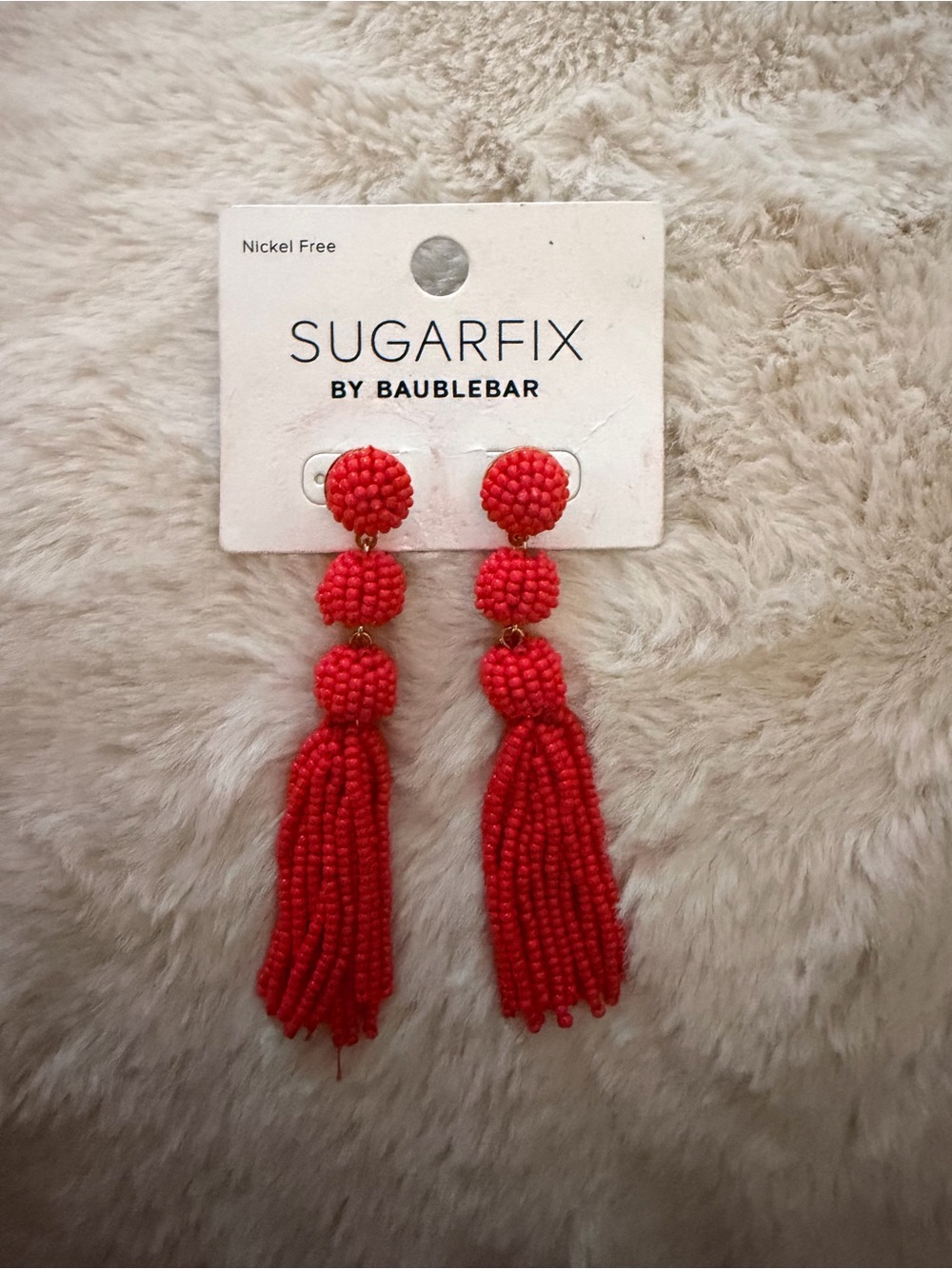 BaubleBar Red Beaded Tassel Drop Earrings